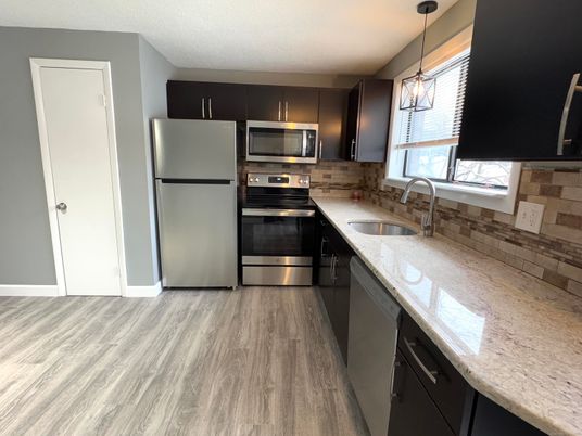 Interior, Kitchen, Pendant Lights, Stainless Steel Appliances, Wood Texture Flooring