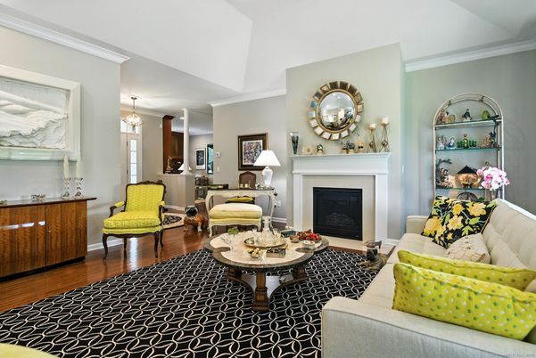 Fireplace, Interior, Living room, Pendant Lights, Wood Texture Flooring
