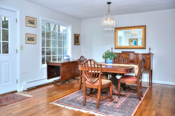 Dining room, Interior, Pendant Lights, Wood Texture Flooring