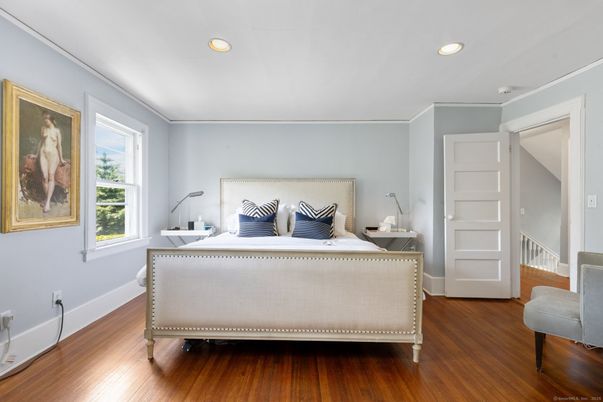 Bedroom, Interior, Recessed Lighting, Wood Texture Flooring