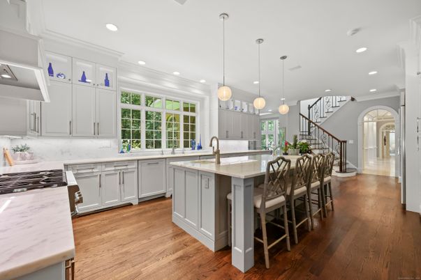 Interior, Kitchen, Pendant Lights, Recessed Lighting, Wood Texture Flooring