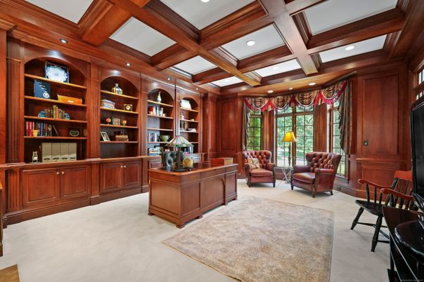 Home Office, Interior, Recessed Lighting, Wooden Beams