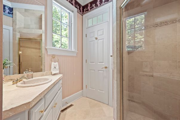Bathroom, Glass Shower, Interior, Tile Countertops