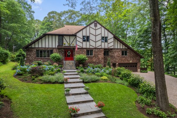 Attached, Exterior, Facade, Brick Facade, Tudor Revival