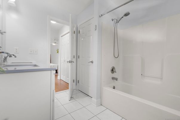 Bathroom, Interior, Recessed Lighting, Wood Texture Flooring