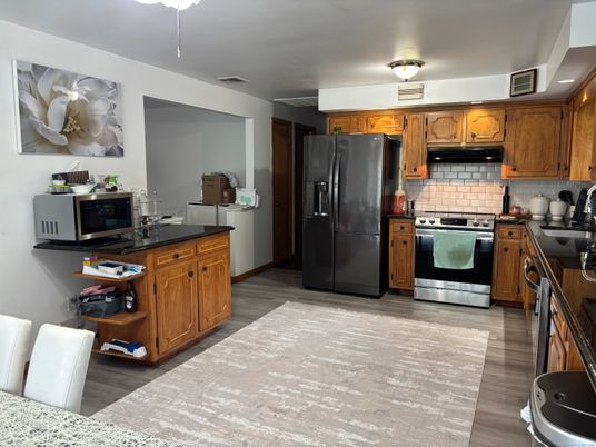 Interior, Kitchen, Stainless Steel Appliances, Wood Texture Flooring