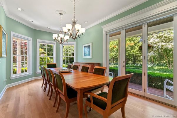 Chandelier, Dining room, Interior, Recessed Lighting, Wood Texture Flooring