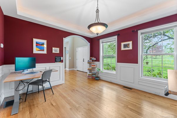 Home Office, Interior, Pendant Lights, Wood Texture Flooring