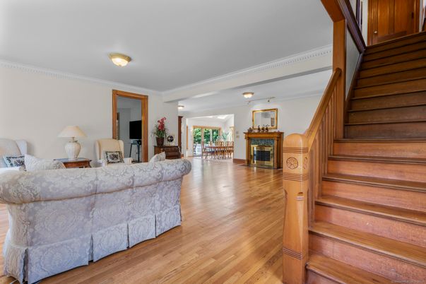 Dining room, Fireplace, Interior, Living room, Wood Texture Flooring