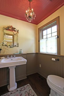 Bathroom, Chandelier, Interior, Wood Texture Flooring