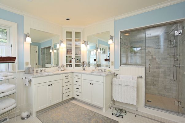 Bathroom, Dual Sink Vanities, Glass Shower, Interior, Recessed Lighting