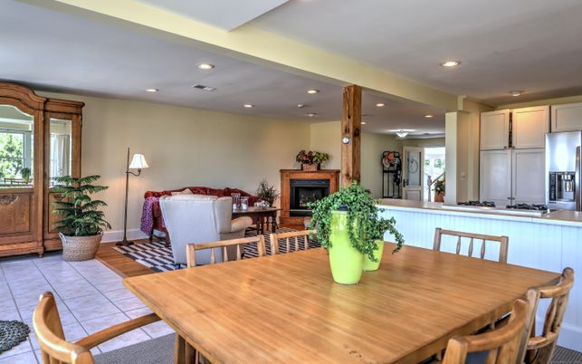 Dining room, Fireplace, Interior, Living room, Recessed Lighting