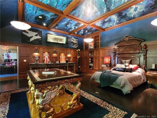 Bedroom, Interior, Pendant Lights, Recessed Lighting, Wood Texture Flooring