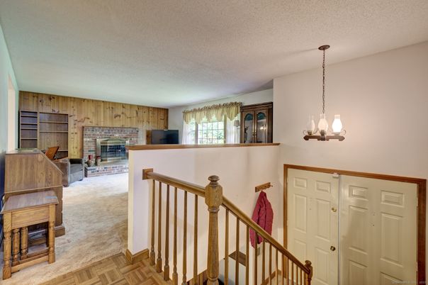 Fireplace, Interior, Pendant Lights, Wood Texture Flooring, Wooden Walls
