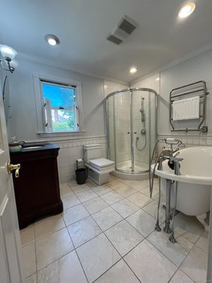 Bathroom, Free Standing Baths, Glass Shower, Interior, Recessed Lighting