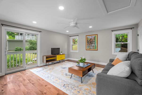 Interior, Living room, Recessed Lighting, Wood Texture Flooring