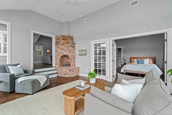 Bedroom, Fireplace, Interior, Living room, Wood Texture Flooring