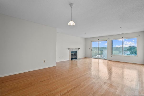 Empty room, Fireplace, Interior, Pendant Lights, Wood Texture Flooring