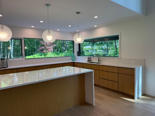 Interior, Kitchen, Pendant Lights, Recessed Lighting, Wood Texture Flooring