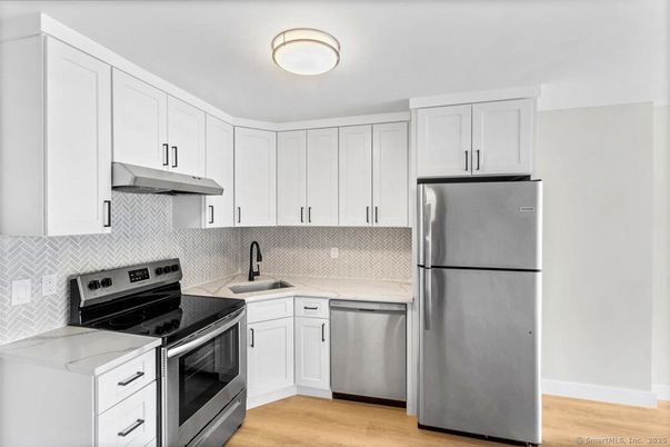 Interior, Kitchen, Stainless Steel Appliances, Wood Texture Flooring