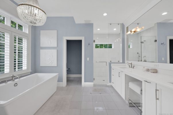 Bathroom, Chandelier, Dual Sink Vanities, Free Standing Baths, Interior, Recessed Lighting