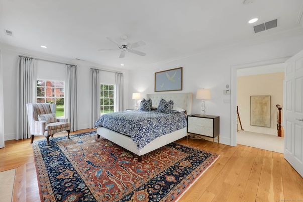 Bedroom, Interior, Recessed Lighting, Wood Texture Flooring