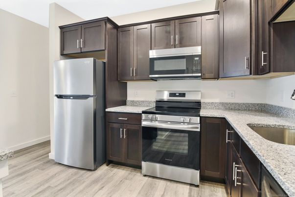 Interior, Kitchen, Stainless Steel Appliances, Wood Texture Flooring