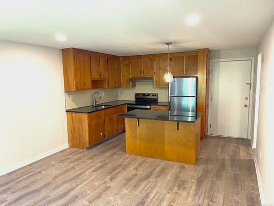 Interior, Kitchen, Pendant Lights, Recessed Lighting, Wood Texture Flooring