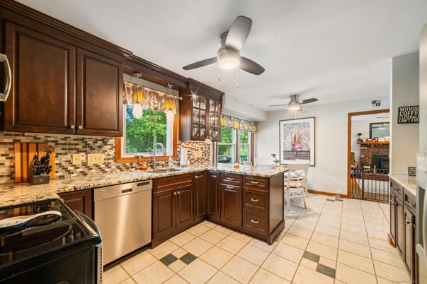 Dining room, Fireplace, Interior, Kitchen