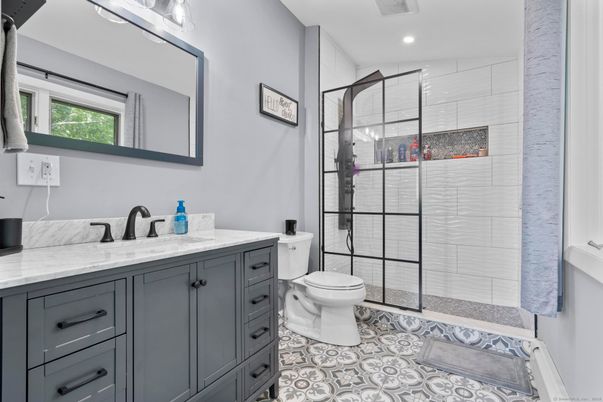 Bathroom, Glass Shower, Interior, Recessed Lighting