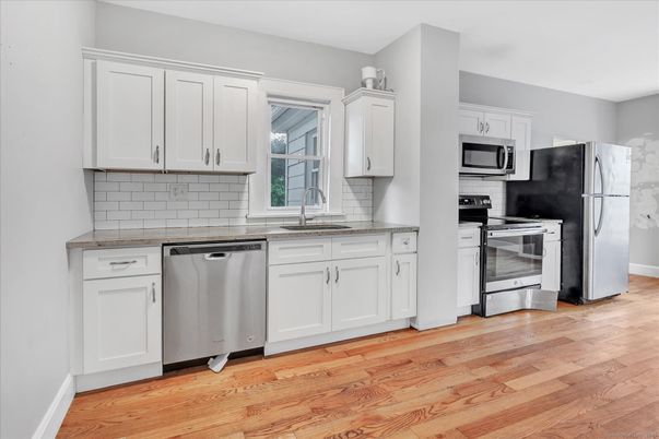 Interior, Kitchen, Stainless Steel Appliances, Wood Texture Flooring