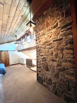 Empty room, Interior, Pendant Lights, Stone Walls