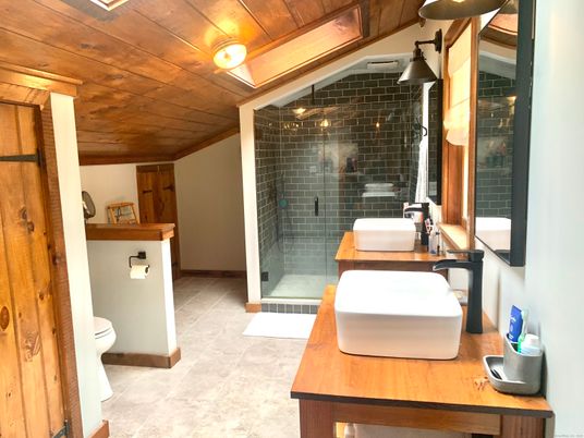 Bathroom, Glass Shower, Interior, Wooden Ceilings