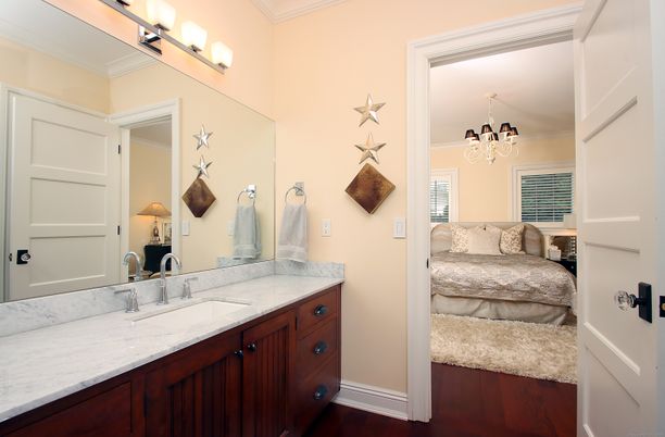 Bathroom, Chandelier, Interior, Wood Texture Flooring