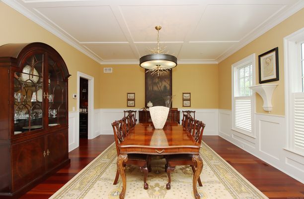 Chandelier, Dining room, Interior, Wood Texture Flooring