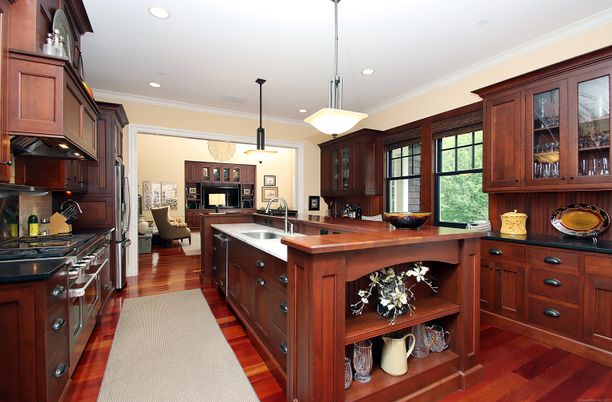 Interior, Kitchen, Pendant Lights, Recessed Lighting, Wood Texture Flooring