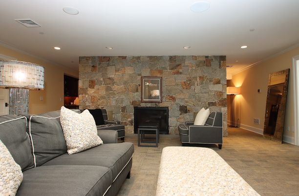 Interior, Living room, Recessed Lighting, Stone Walls