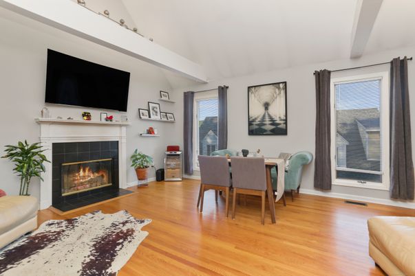 Dining room, Fireplace, Interior, Wood Texture Flooring