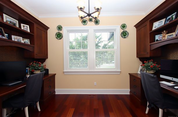 Chandelier, Home Office, Interior, Wood Texture Flooring