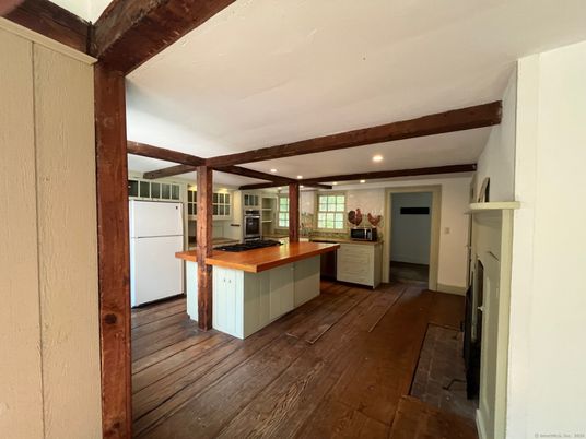 Interior, Kitchen, Recessed Lighting, Wooden Beams, Wood Texture Flooring