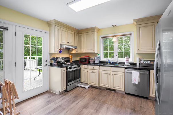 Interior, Kitchen, Pendant Lights, Stainless Steel Appliances, Wood Texture Flooring