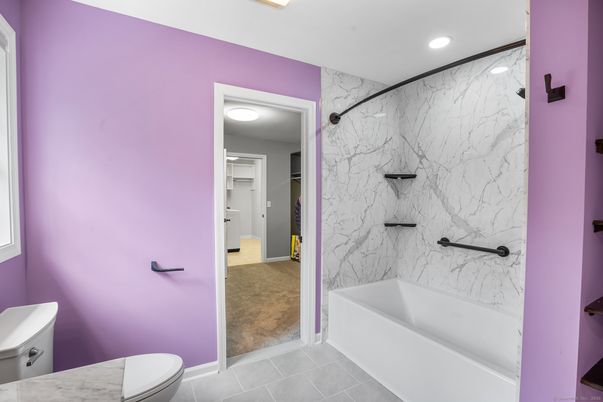 Bathroom, Interior, Marble Walls, Recessed Lighting