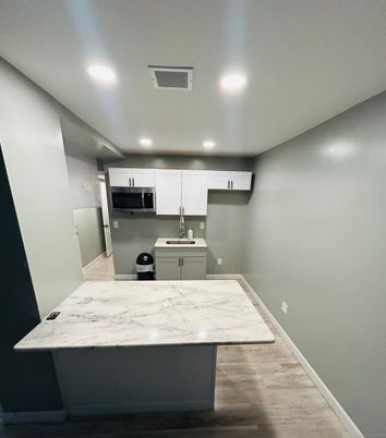 Interior, Kitchen, Recessed Lighting, Wood Texture Flooring