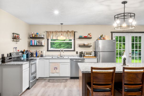 Interior, Kitchen, Pendant Lights, Recessed Lighting, Wood Texture Flooring