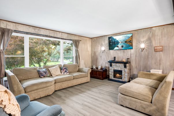 Fireplace, Interior, Living room, Wood Texture Flooring, Wooden Walls