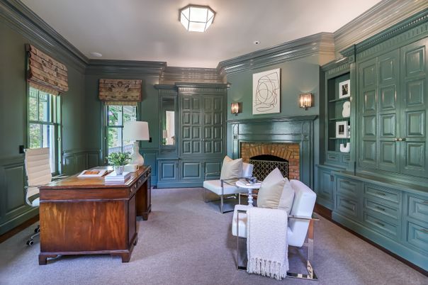 Fireplace, Home Office, Interior, Recessed Lighting