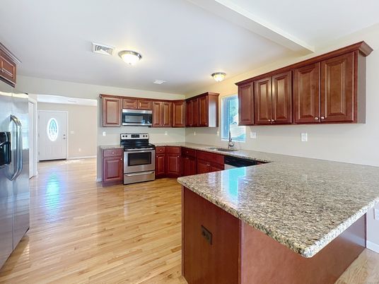 Interior, Kitchen, Stainless Steel Appliances, Wood Texture Flooring
