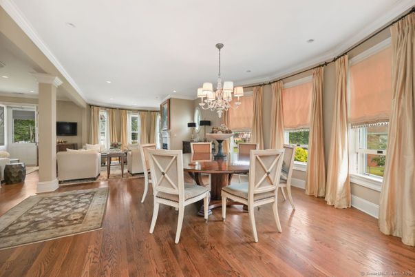 Chandelier, Dining room, Interior, Living room, Recessed Lighting, Wood Texture Flooring