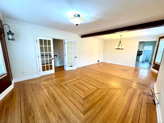 Empty room, Interior, Pendant Lights, Wood Texture Flooring