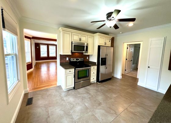 Interior, Kitchen, Recessed Lighting, Wood Texture Flooring